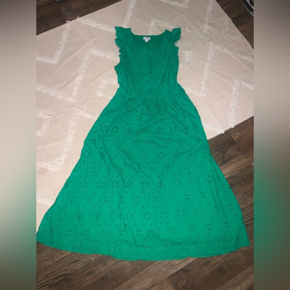 J.crew Eyelet dress emerald green embroidery floral fall midi classic casual - Picture 4 of 5